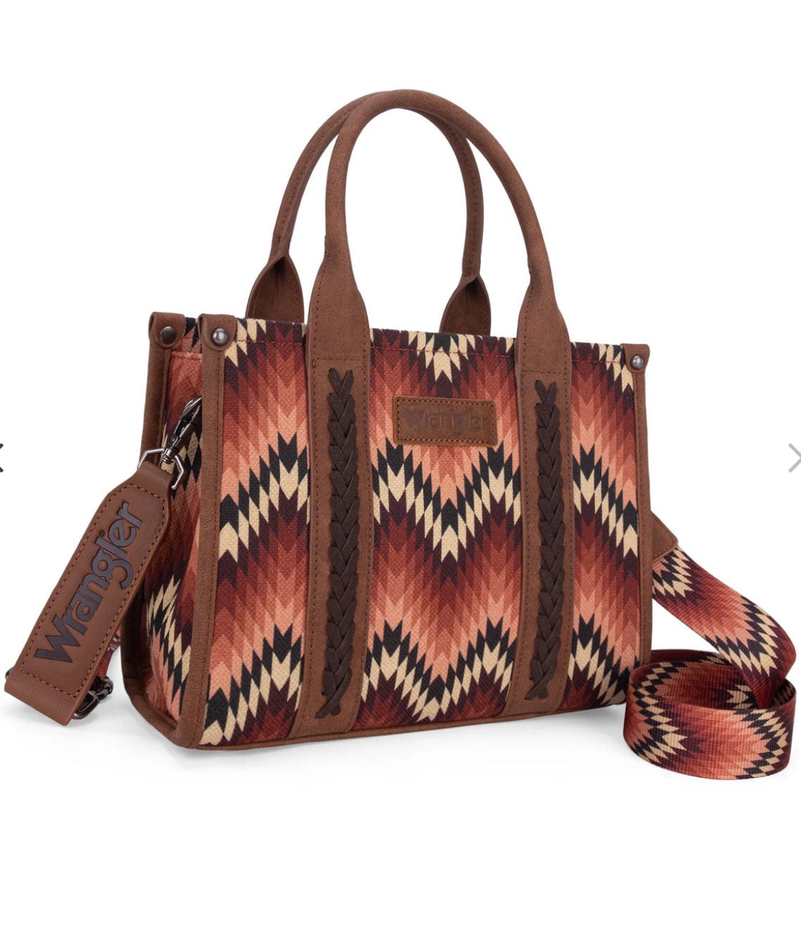 WG2211-8120S Wrangler Southwestern Pattern Dual Sided Print Tote/Crossbody - BROWN
