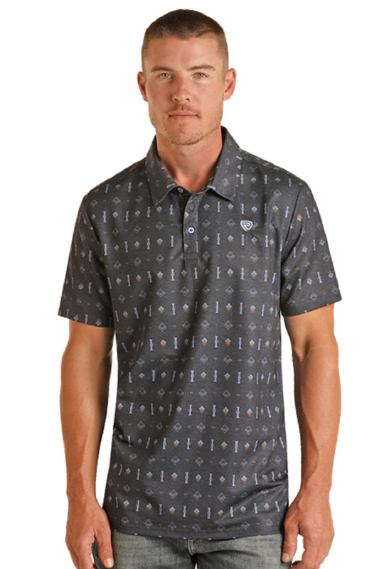 Rock&Roll Denim Geo Printed Polo - Navy