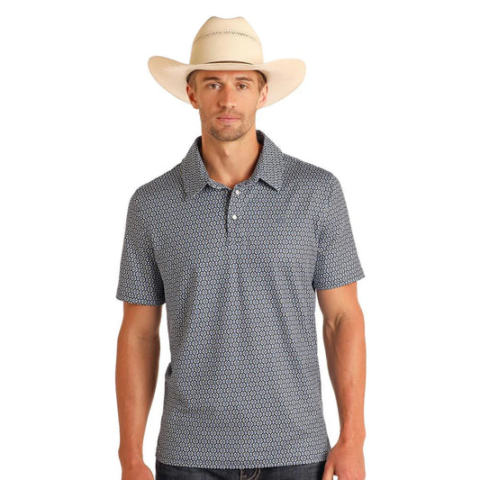 Panhandle Men's Navy-Blue Geo Pearl-snap Polo