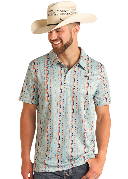 Rock&Roll Men's Sky Blue Aztec Polo