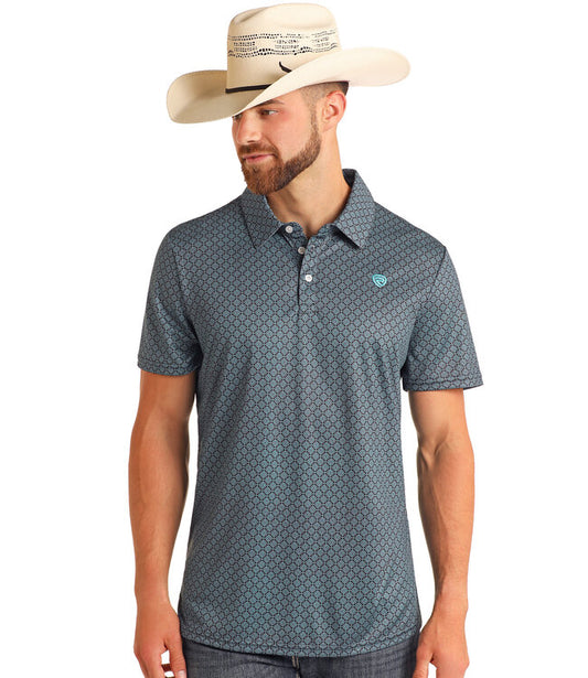 Rock&Roll Men's Black & Teal Geo Polo