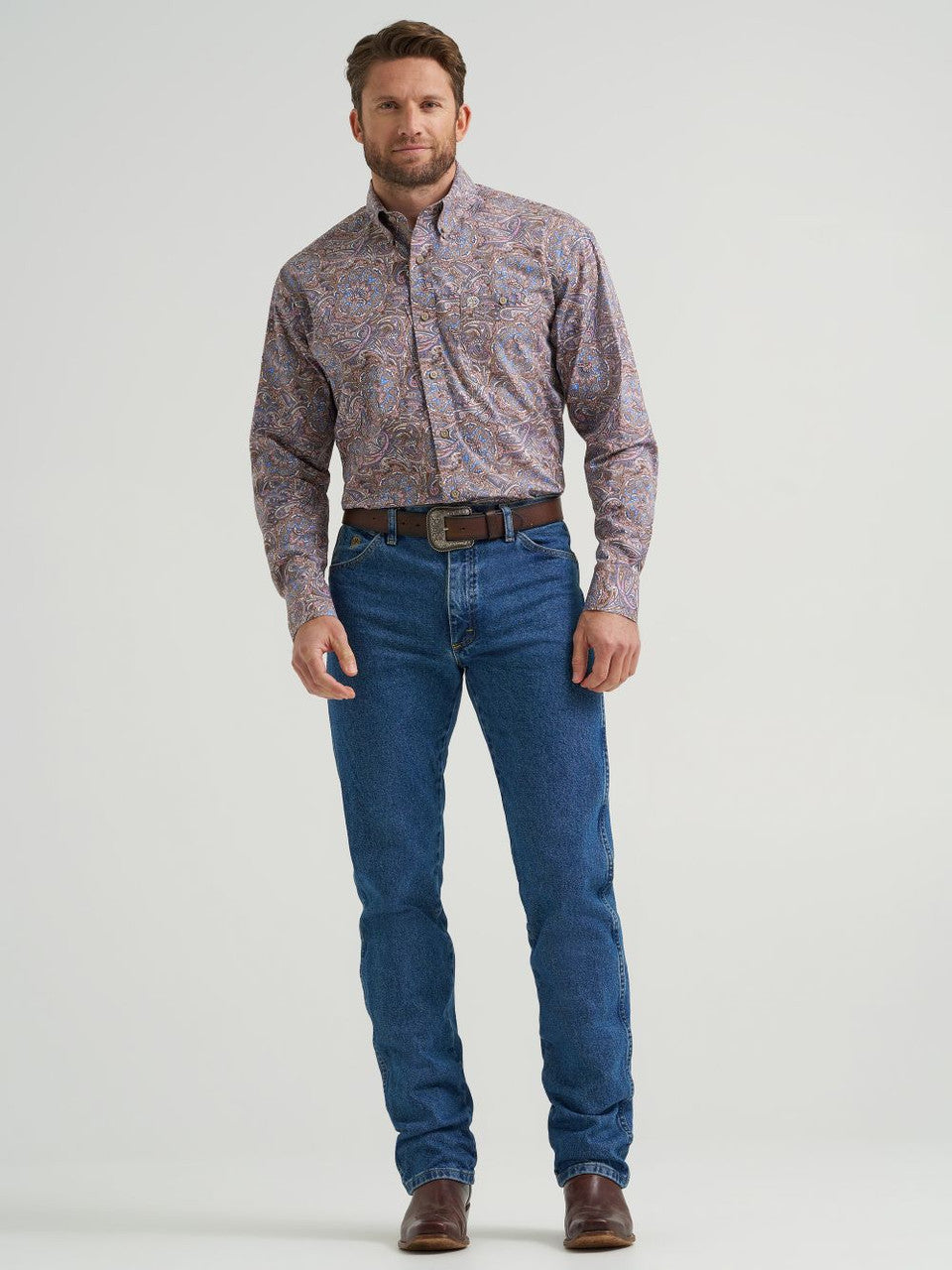 Wrangler George Strait One-Pocket Long Sleeve Shirt – Coffee Multi 112369578