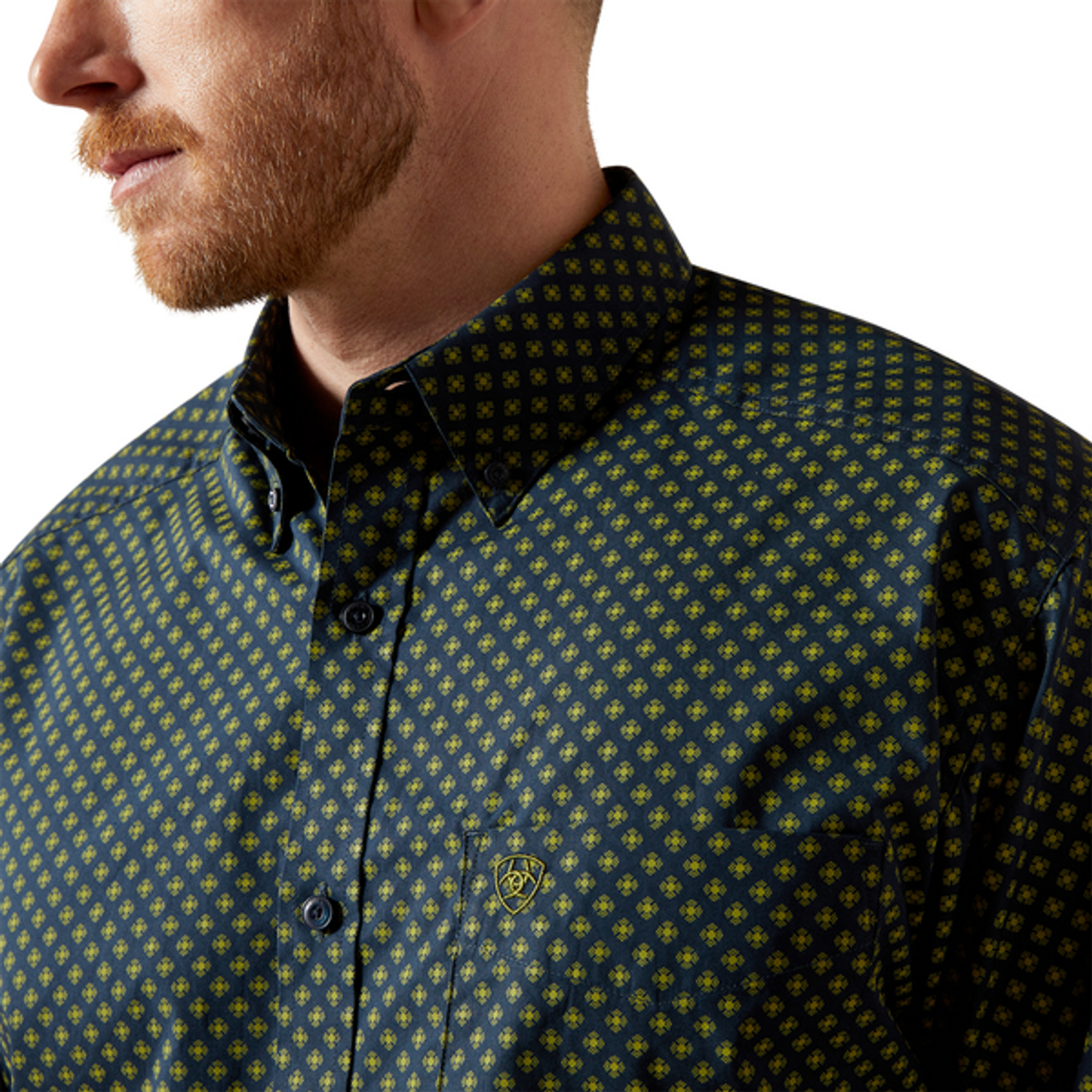ARIAT WAYLON NAVY GREEN PRINT - MENS SHIRT 👕