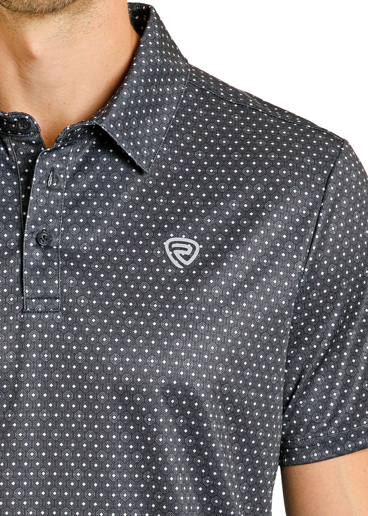 ROCK & ROLL GEO ALLOVER PRINT BLACK - MENS POLO - BM51T08331☑️