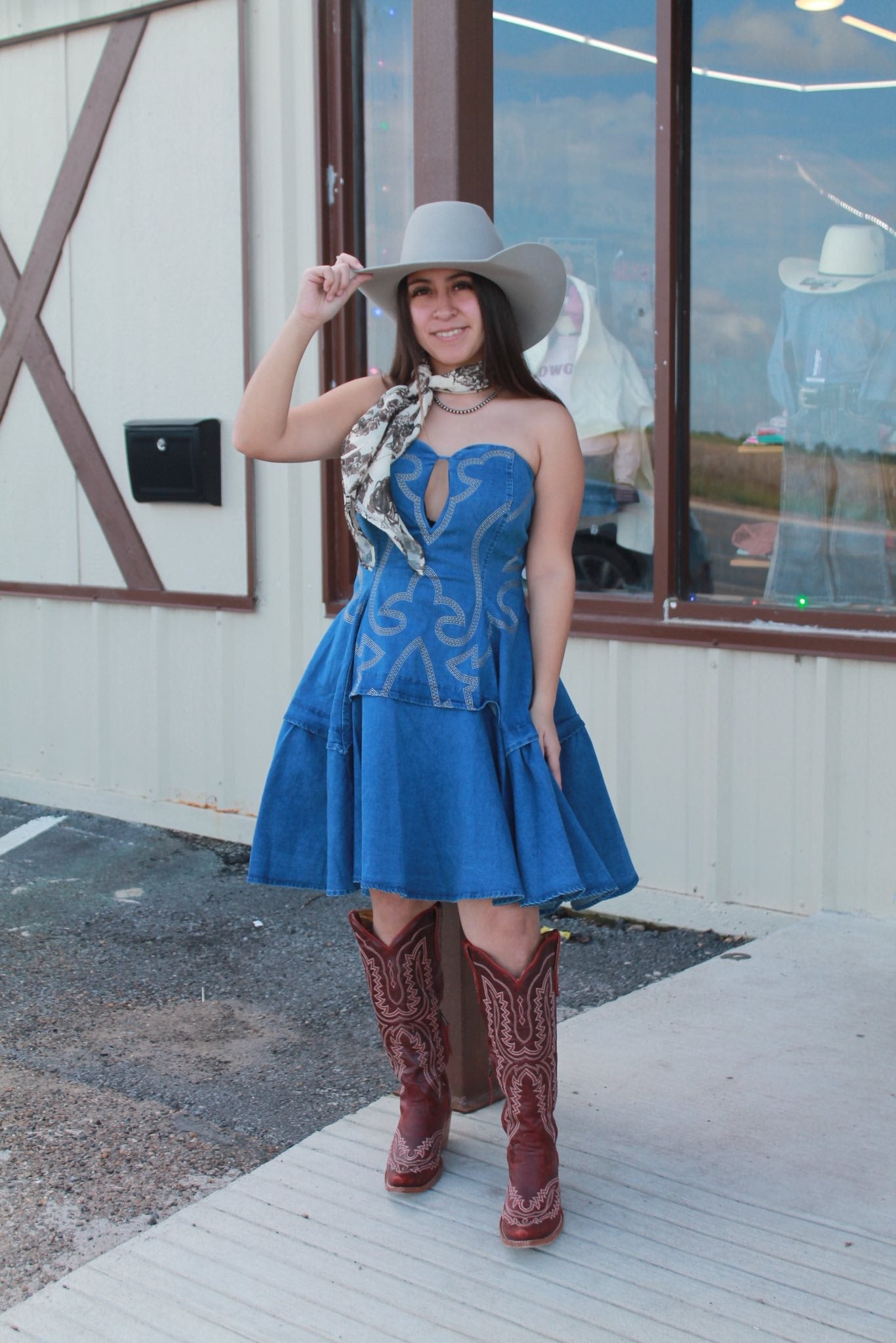 Western Dark Wash Ruffle Dress