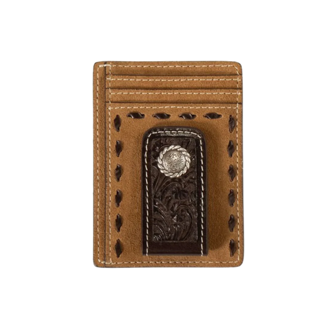 NOCONA MEN'S ROUGHOUT FLORAL LACE TAN MONEY CLIP