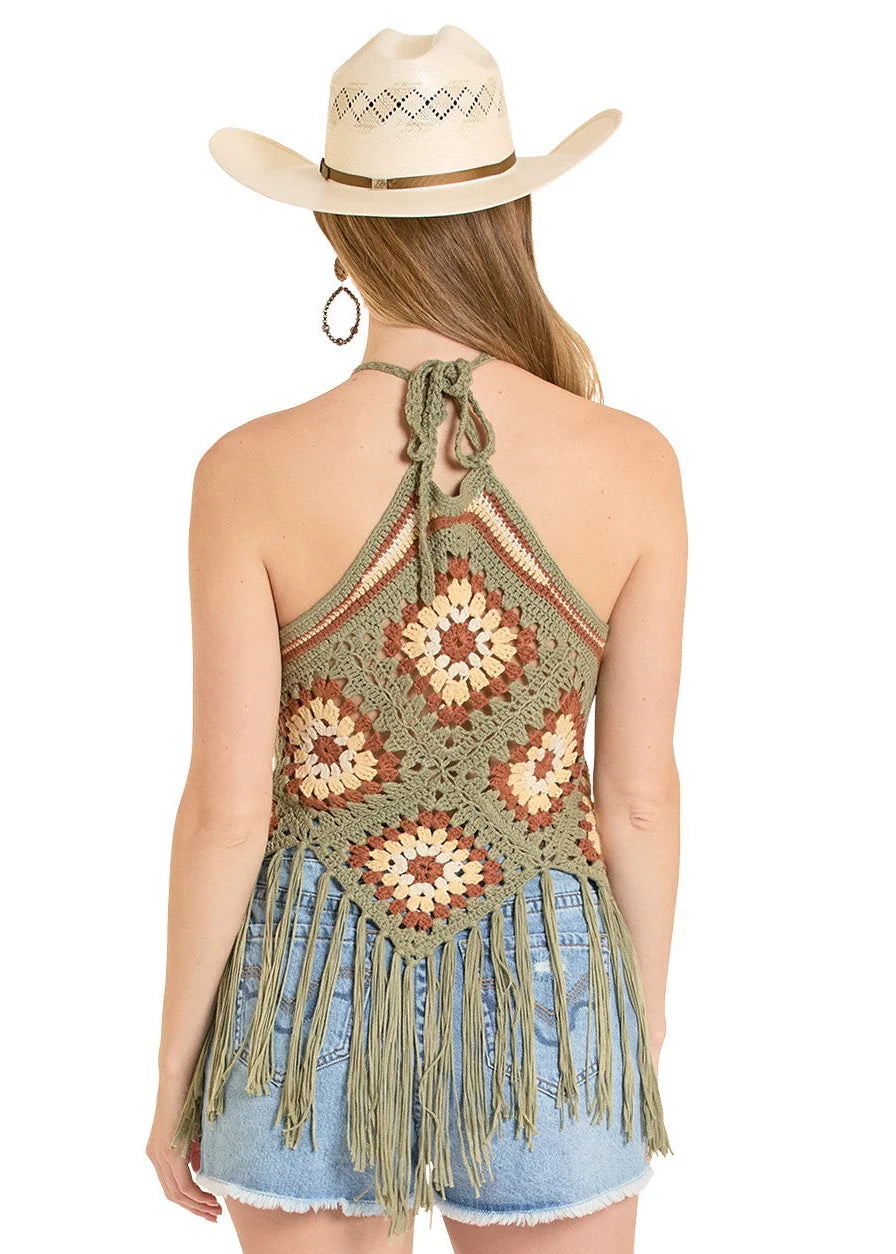 FESTIVAL CROCHET FRINGE HALTER TOP