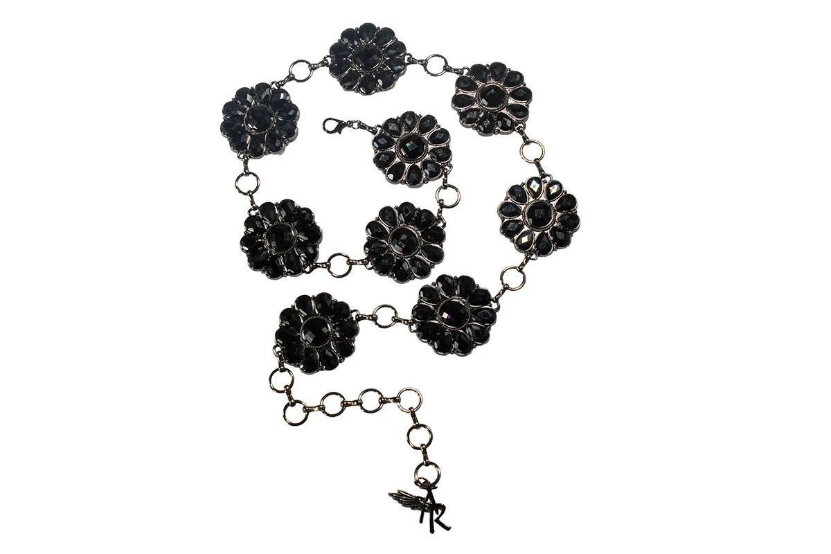 Women’s Angel Ranch 2″ Floral Conchos Black Chain Belt D140010501