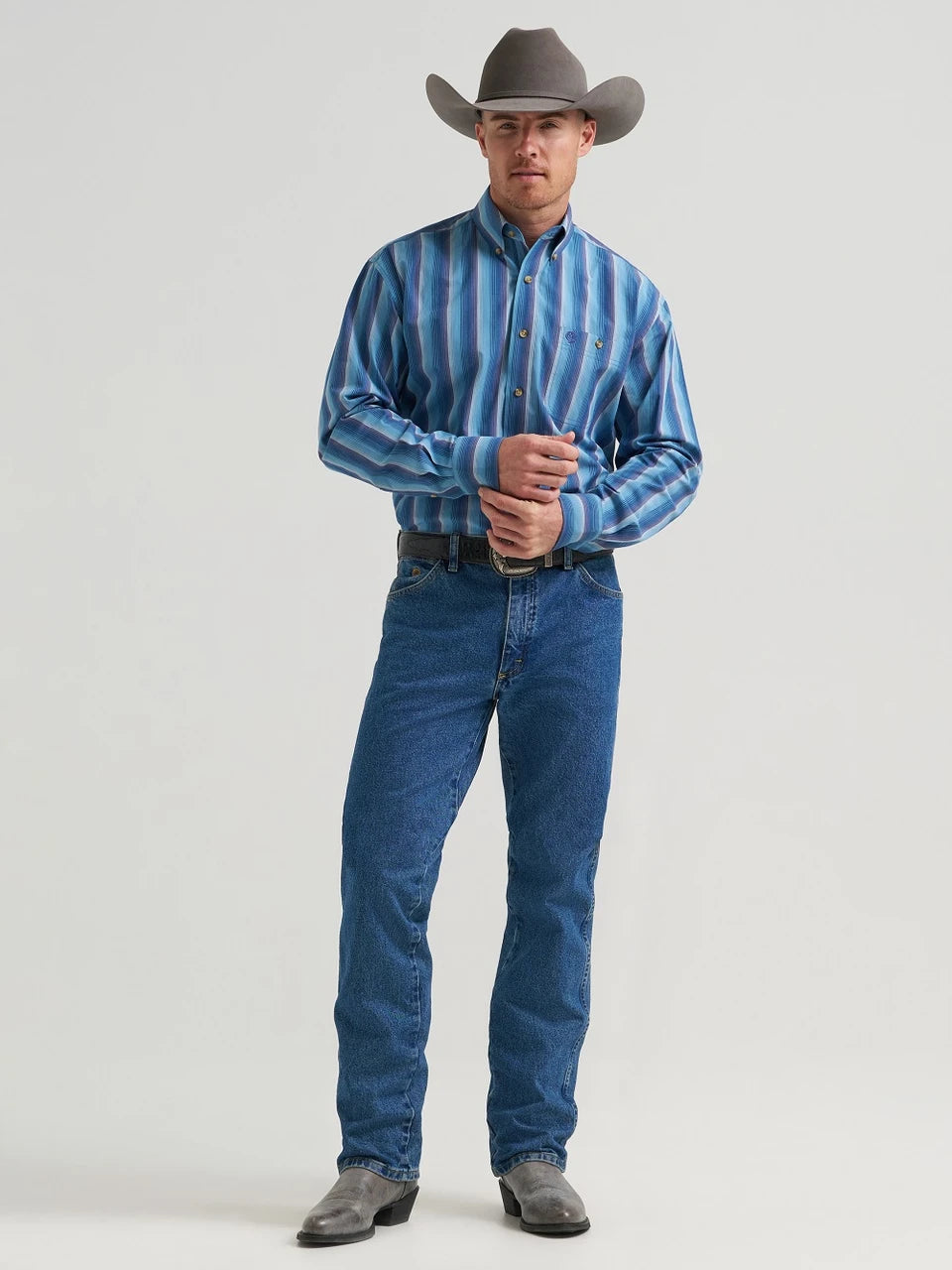 WRANGLER GEORGE STRAIT BLUE STRIPE - MENS SHIRT - 112385362ðŸ¤