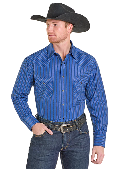 Rock & Roll Menโs Deep Blue Satin L/S Button-up ๐