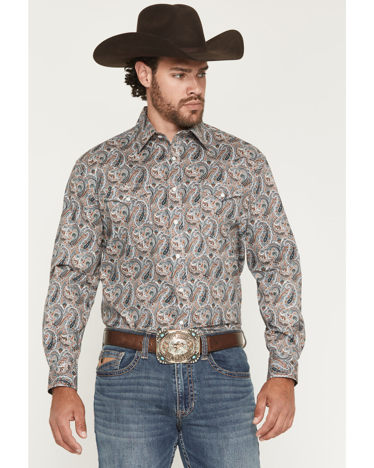 PANHANDLE SLIM MEN'S ROUGH STOCK PAISLEY PRINT LONG SLEEVE SNAP STRETCH WESTERN SHIRT👕