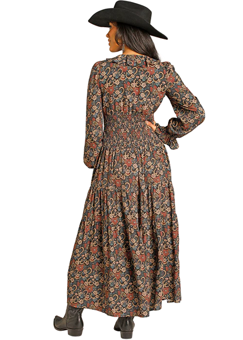 ROCK & ROLL COWGIRL BLACK FLORAL HORSESHOE DRESS BWD2R07785