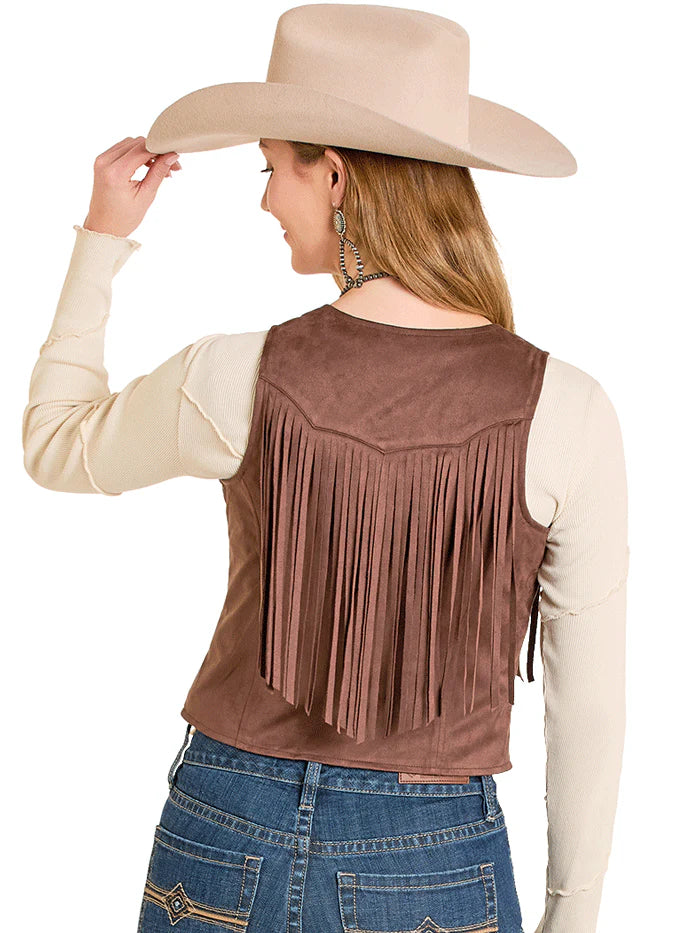 ROCK & ROLL COWGIRL WOMEN'S BROWN WESTERN VEST BW98C07788