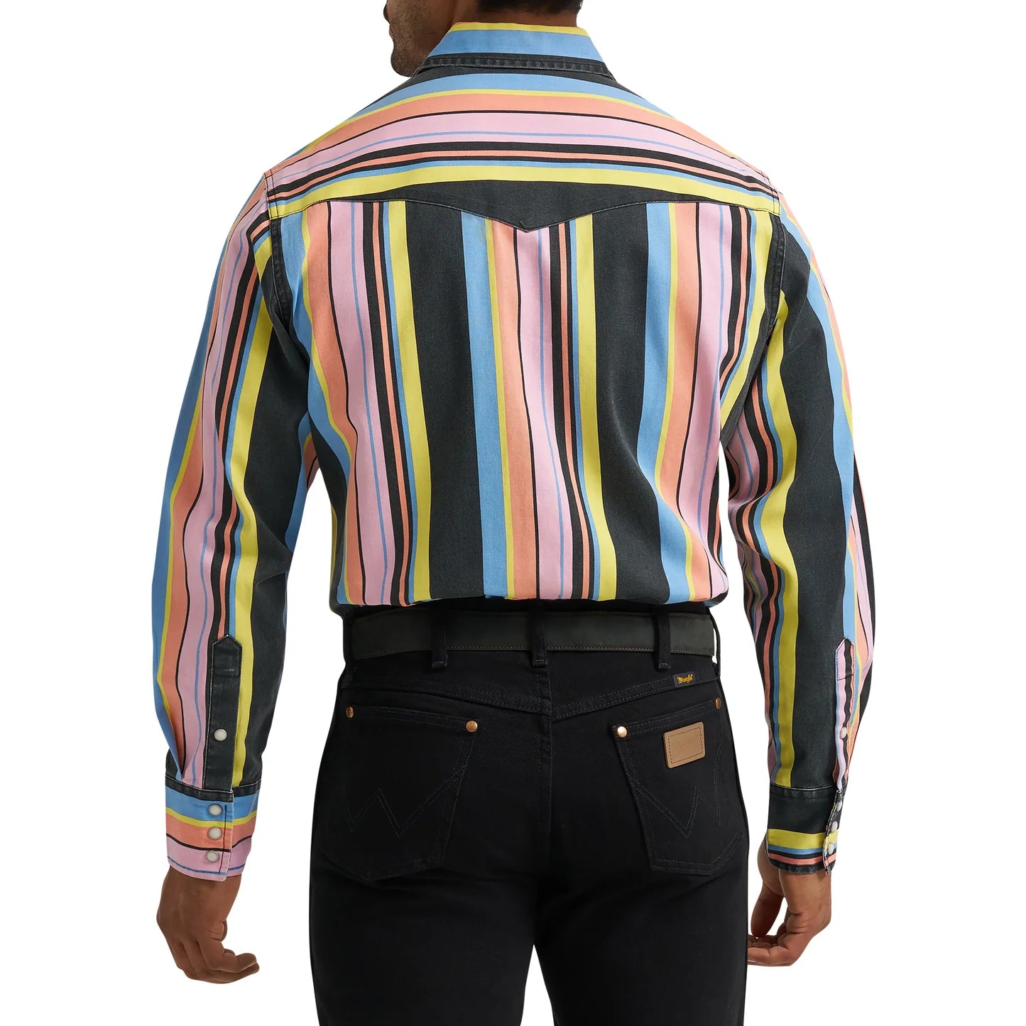 Wrangler Men's Vintage Inspired Black Multi Snap Shirt Brushpopper 112374803 👕