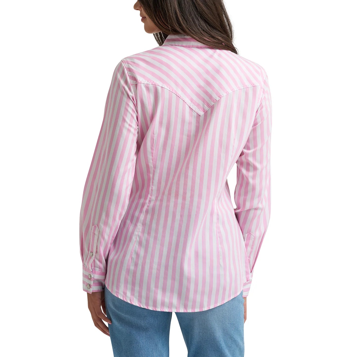 Wrangler Ladies Retro Western Pink Stripe Snap Dress Shirt 112374850