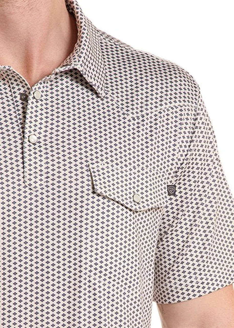 ROCK & ROLL NATURAL MICRO GEO PRINT - MENS POLO - BM51T10067