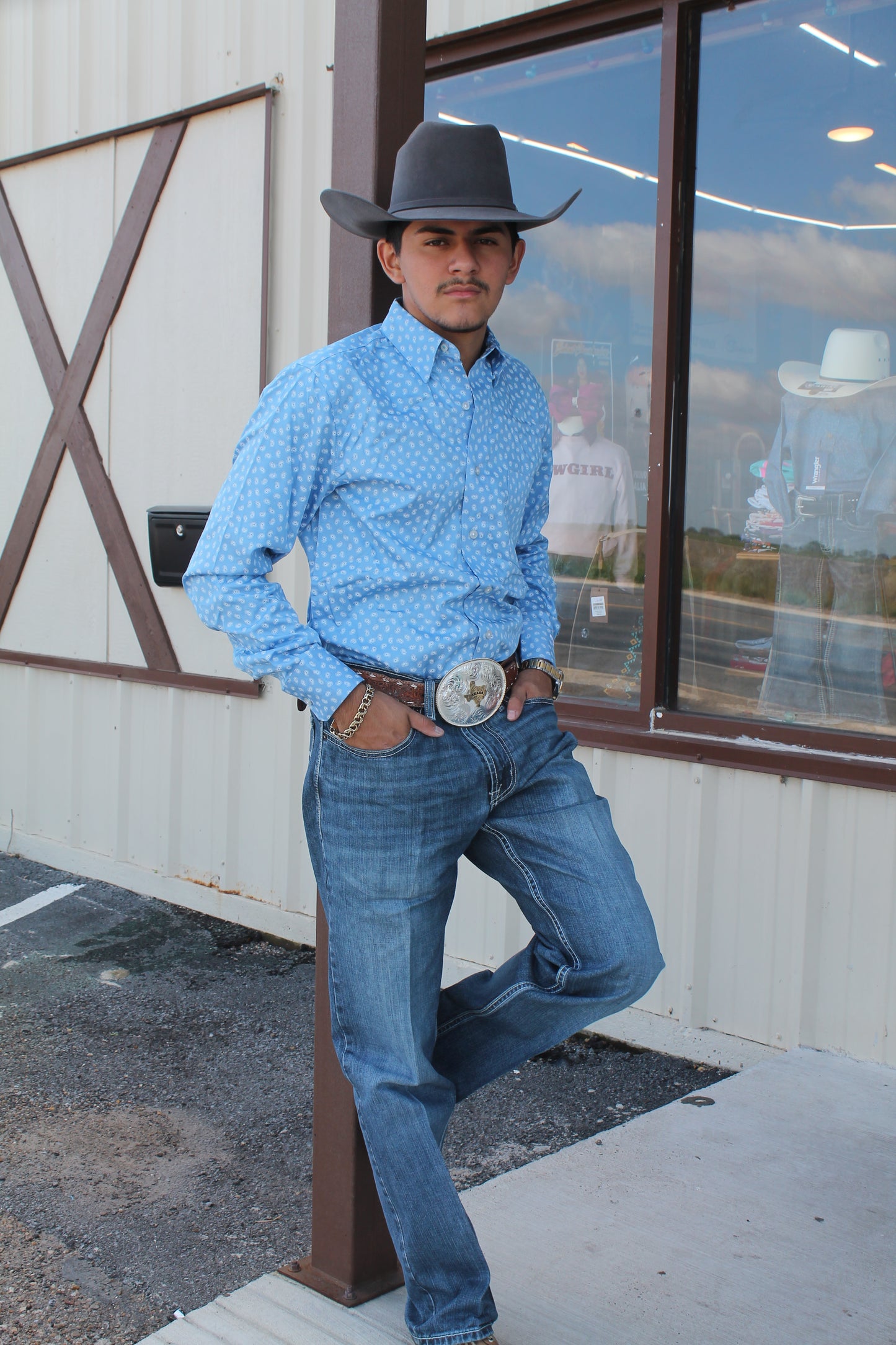 WRANGLER CODY JOHNSON BLUE WHITE PRINT - MENS SHIRT - 112374495 ๐