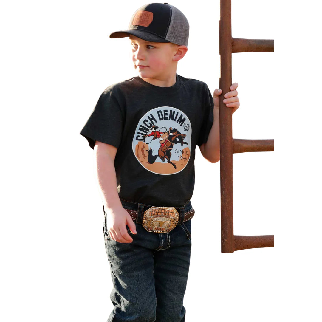Cinch Youth Boy's Charcoal Circle Logo Graphic T-Shirt