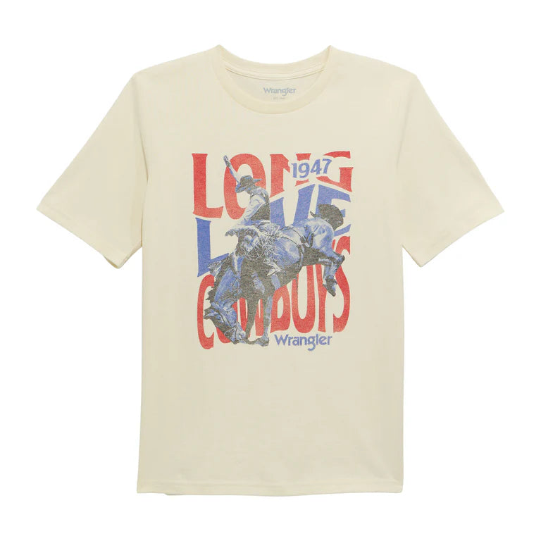 Wrangler White Buck Boy's 'Long Live Cowboys' Logo Front Graphic T-Shirt👕