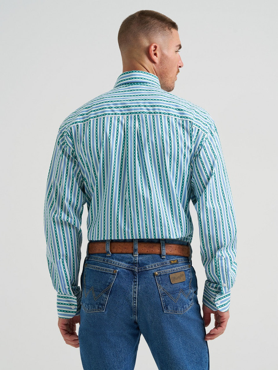 WRANGLER GEORGE STRAIT WHITE TEAL PRINT - MENS SHIRT