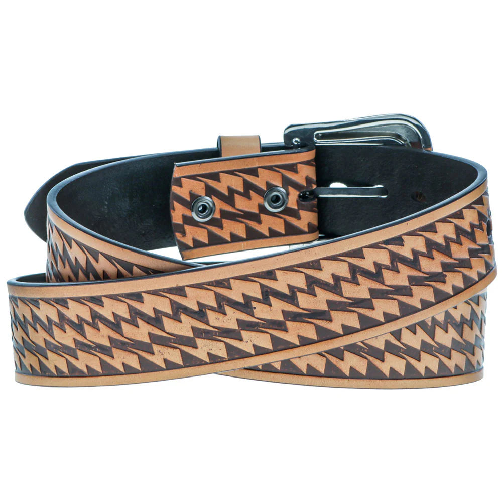 HOOEY
"ZEMI" TAN W/ BROWN LIGHTNING BOLT LEATHER BELT
