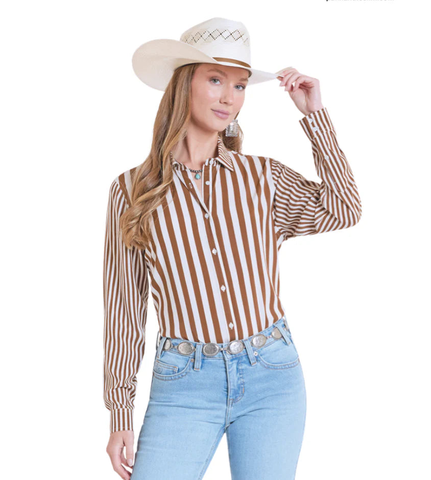 ROCK & ROLL COWGIRL STRIPED LONG SLEEVE SHIRT LWB2S08445