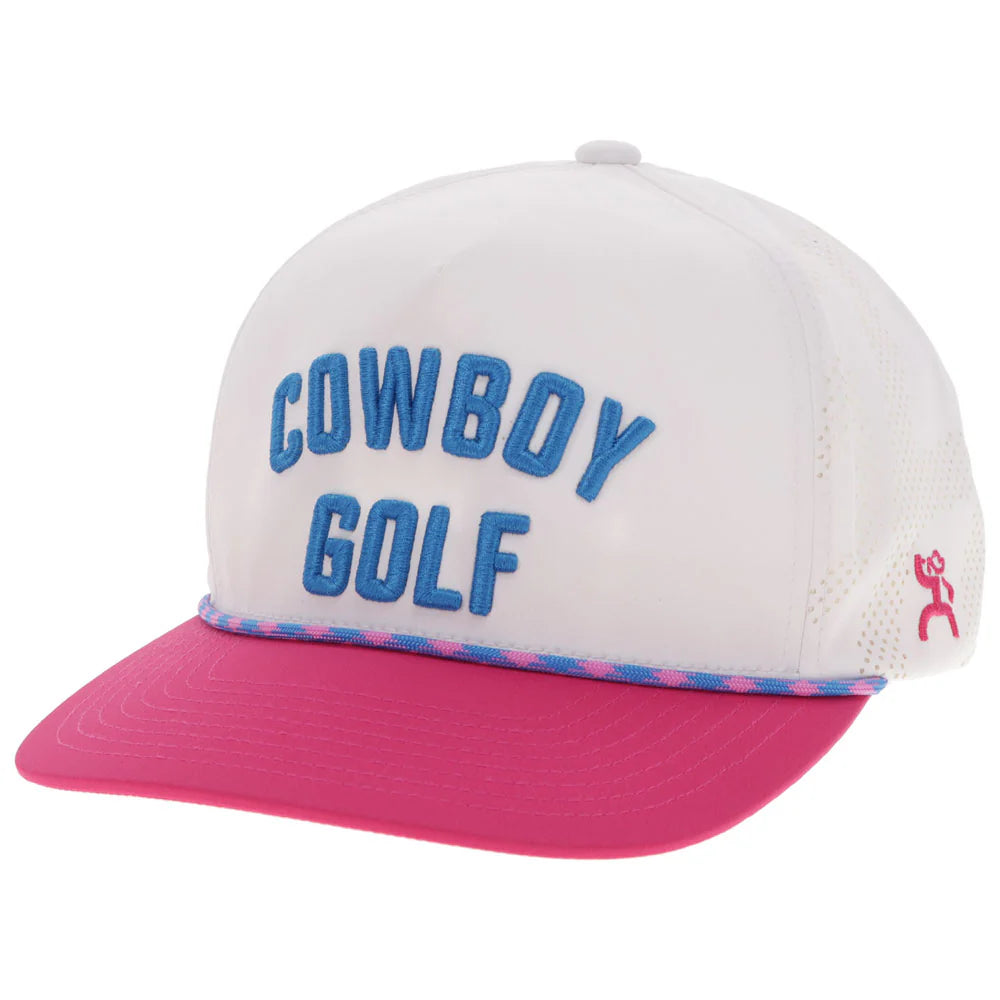COWBOY GOLF" HAT WHITE & PINK W/ BLUE STITCHING🧢✅