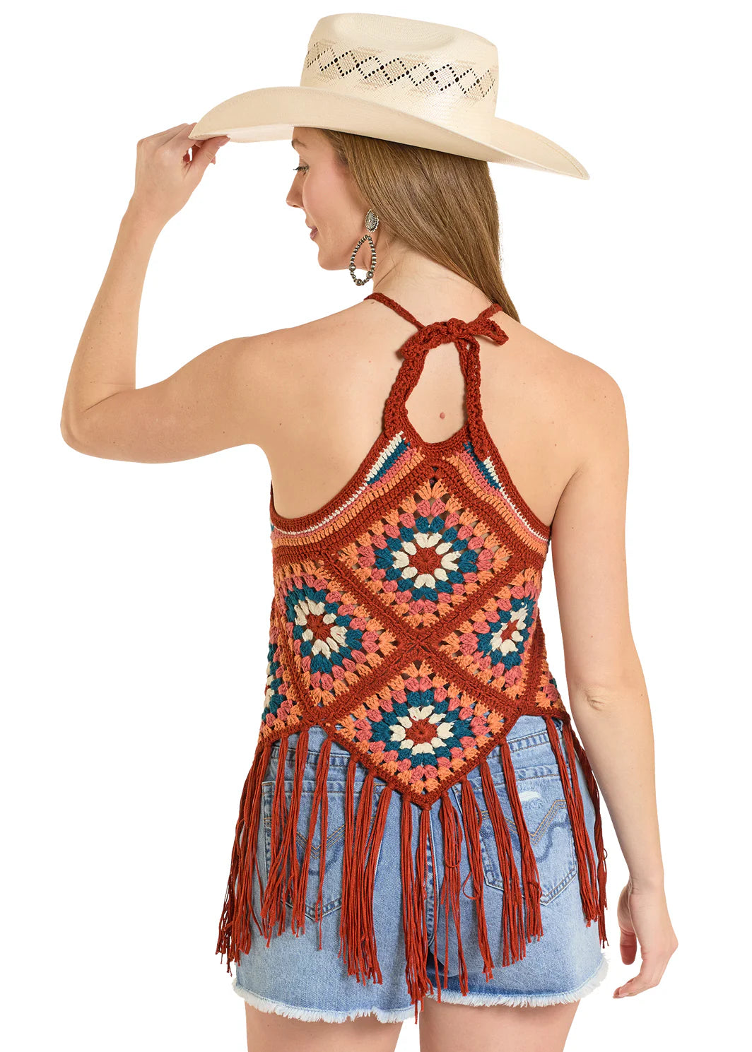 Rock & Roll Ladies Rust Crochet Halter Top