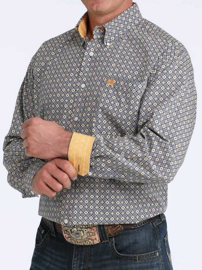 Men's Cinch Royal Blue Diamond Long Sleeve Button Down Shirt