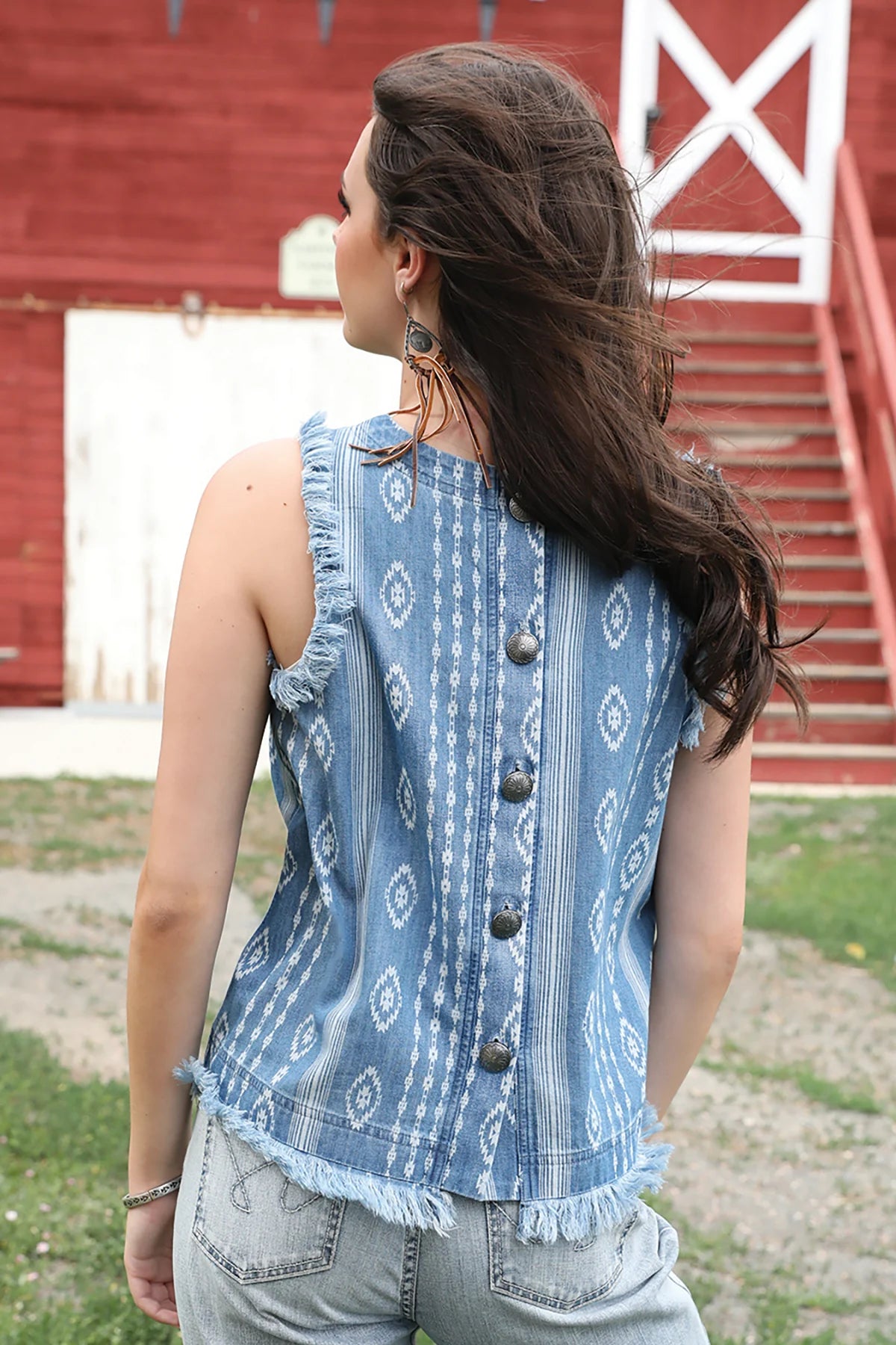 Cinch Women’s Aztec Denim Cut-Off Top