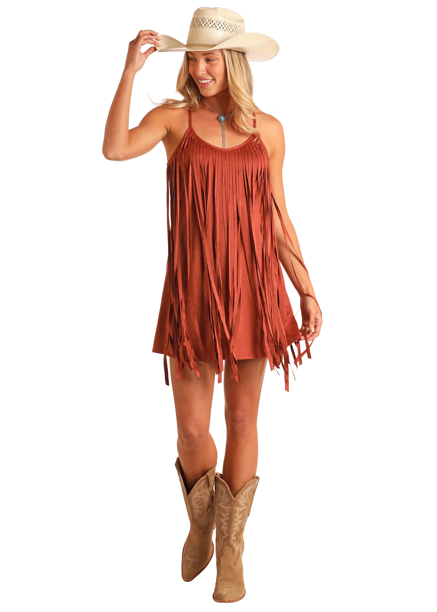 Rock & Roll Camel Suede Fringe Dress