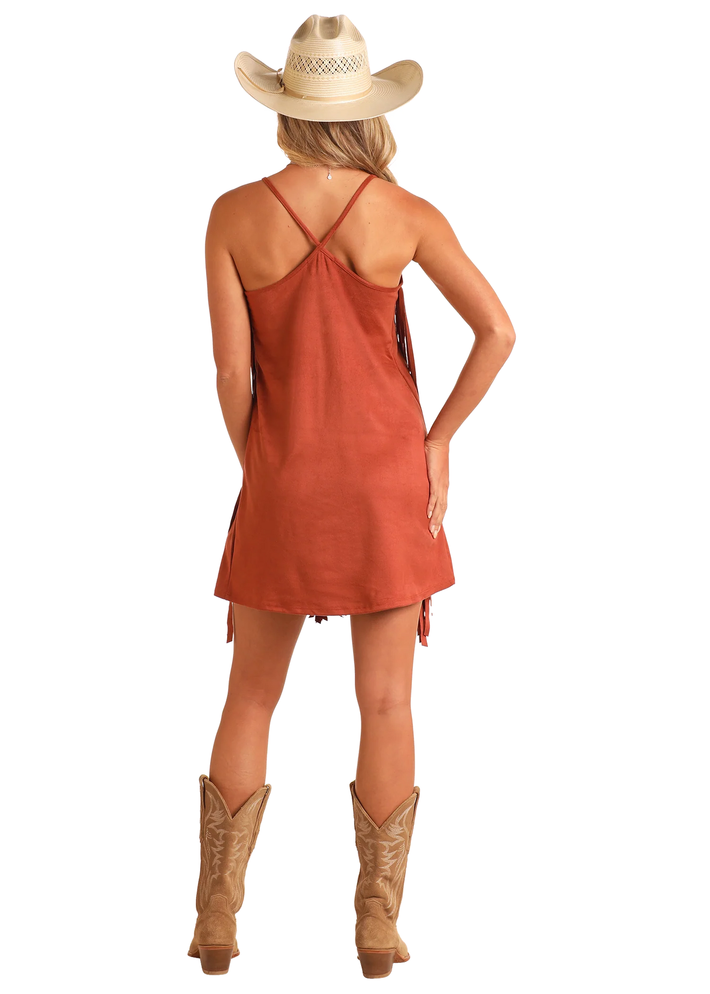 Rock & Roll Camel Suede Fringe Dress