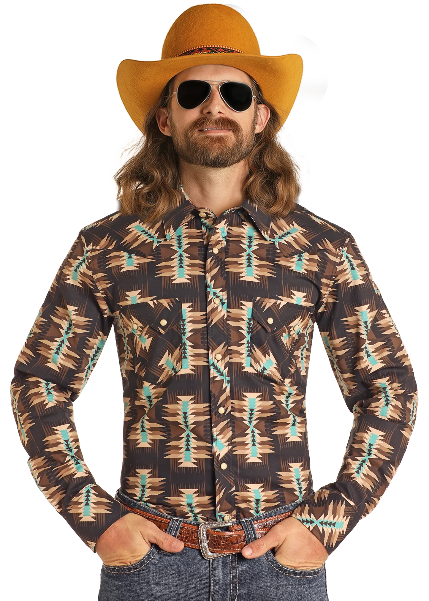 R&R X Dale Brisby Men’s Aztec Mirror LS Pearl snap