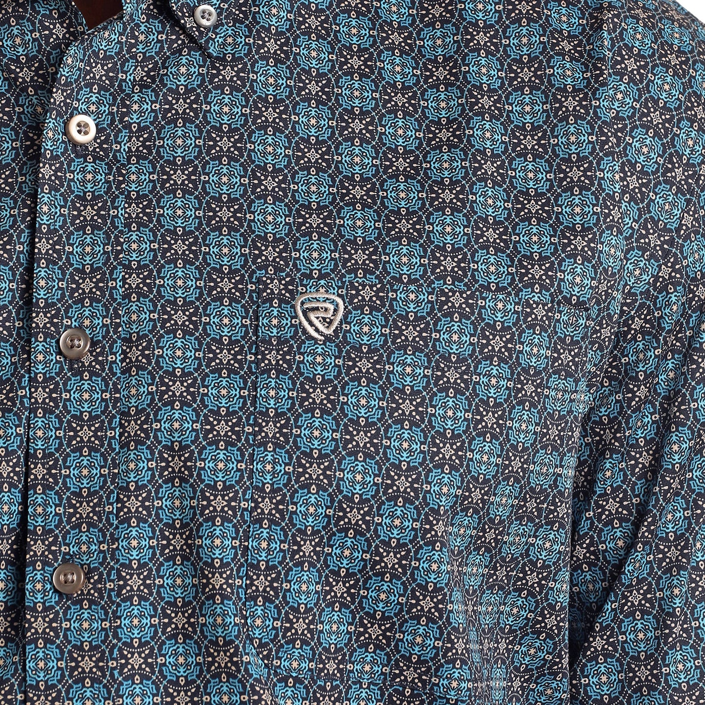 R&R Men’s Blue Medallion L/S Button-up