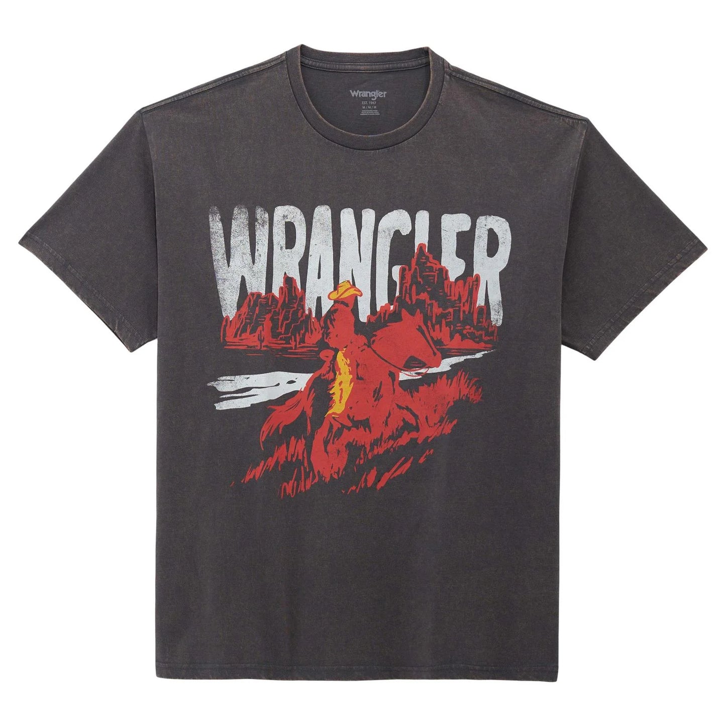 WRANGLER RIDING COWBOY VINTAGE CHARCOAL - MENS TEE - 112375795