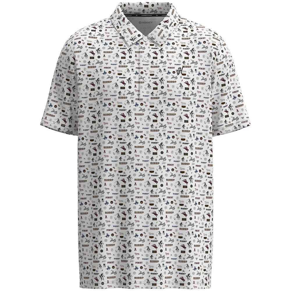 Hooey YOUTH "THE WEEKENDER" POLO WHITE W/MULTI-COLOR RODEO LOGO HP2601WHPR✅