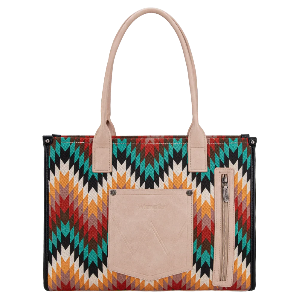 WG2211-8119 Wrangler Southwestern Pattern Dual Sided Print Concealed Carry Wide Tote - Black