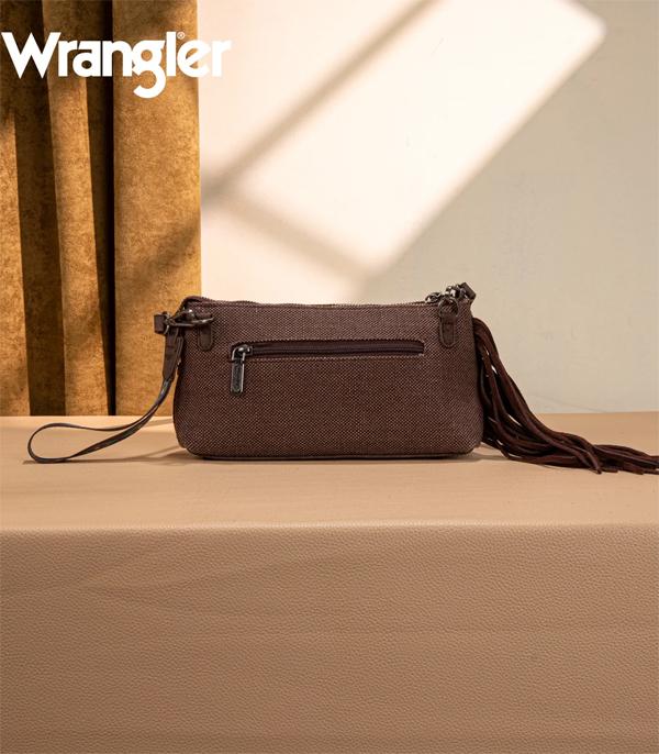 WG259-1834 Wrangler Embroidered Aztec Canvas Wristlet/Crossbody- Coffee