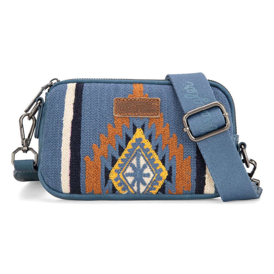 WRANGLER DENIM BLUE SOUTHWESTERN KNITTED MINI CROSSBODY/WALLET - WG174-1833JN
