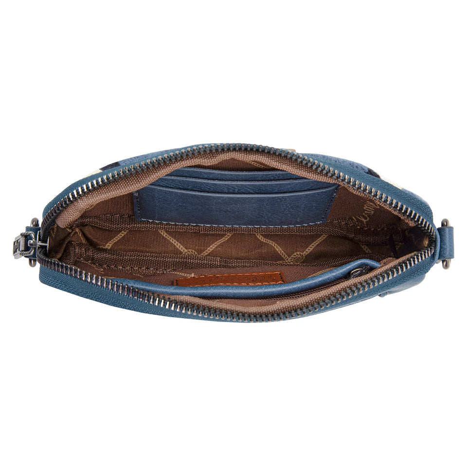 WRANGLER DENIM BLUE SOUTHWESTERN KNITTED MINI CROSSBODY/WALLET - WG174-1833JN