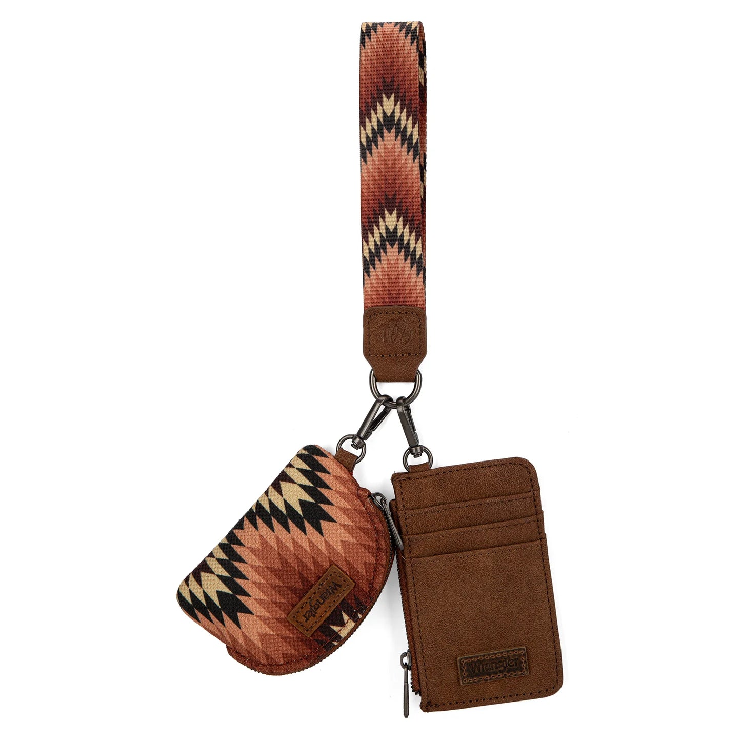 WG2211-W0051 Wrangler Southwestern Art Print Dual Pouch Wristlet -Brown