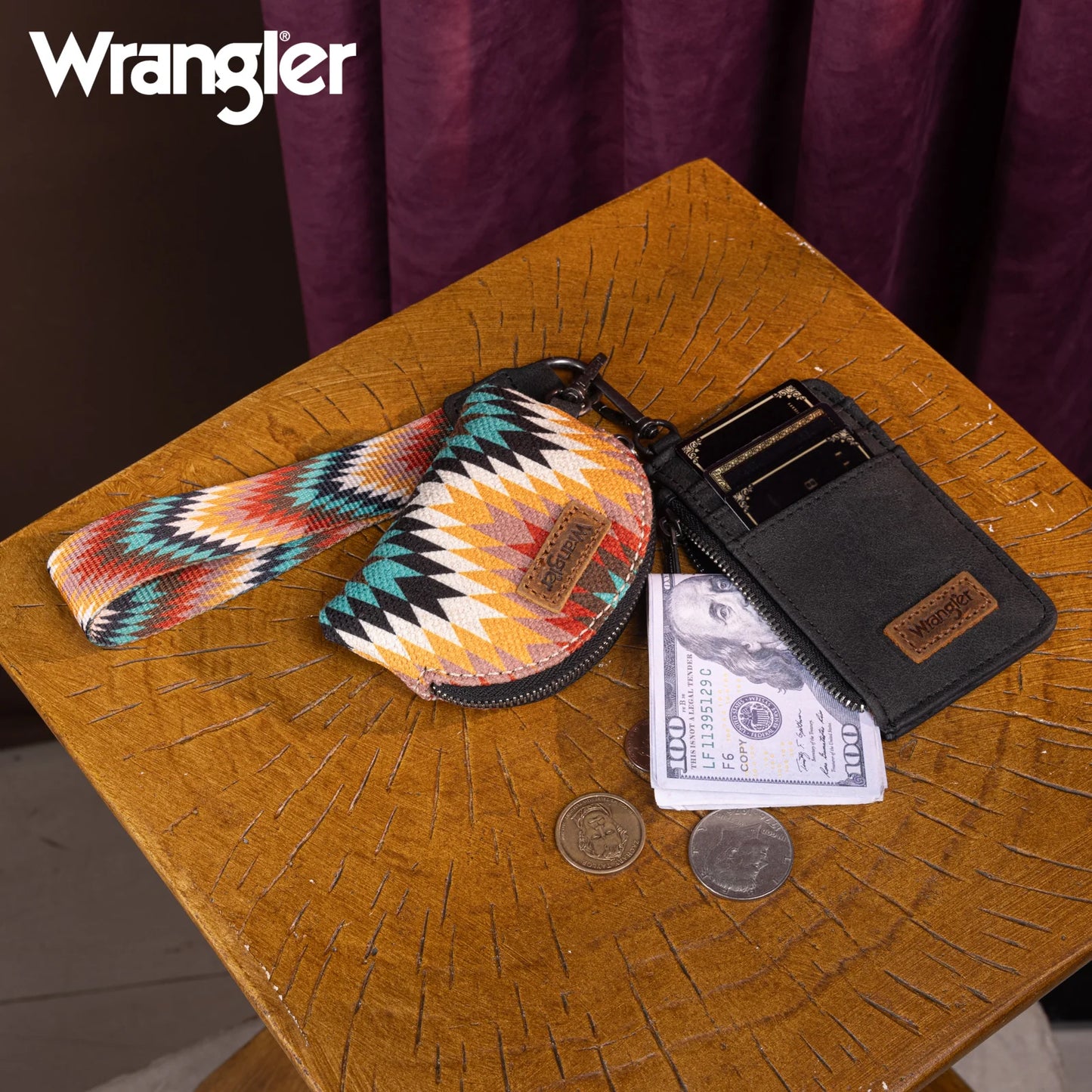 WG2211-W0051 Wrangler Southwestern Art Print Dual Pouch Wristlet -Black
