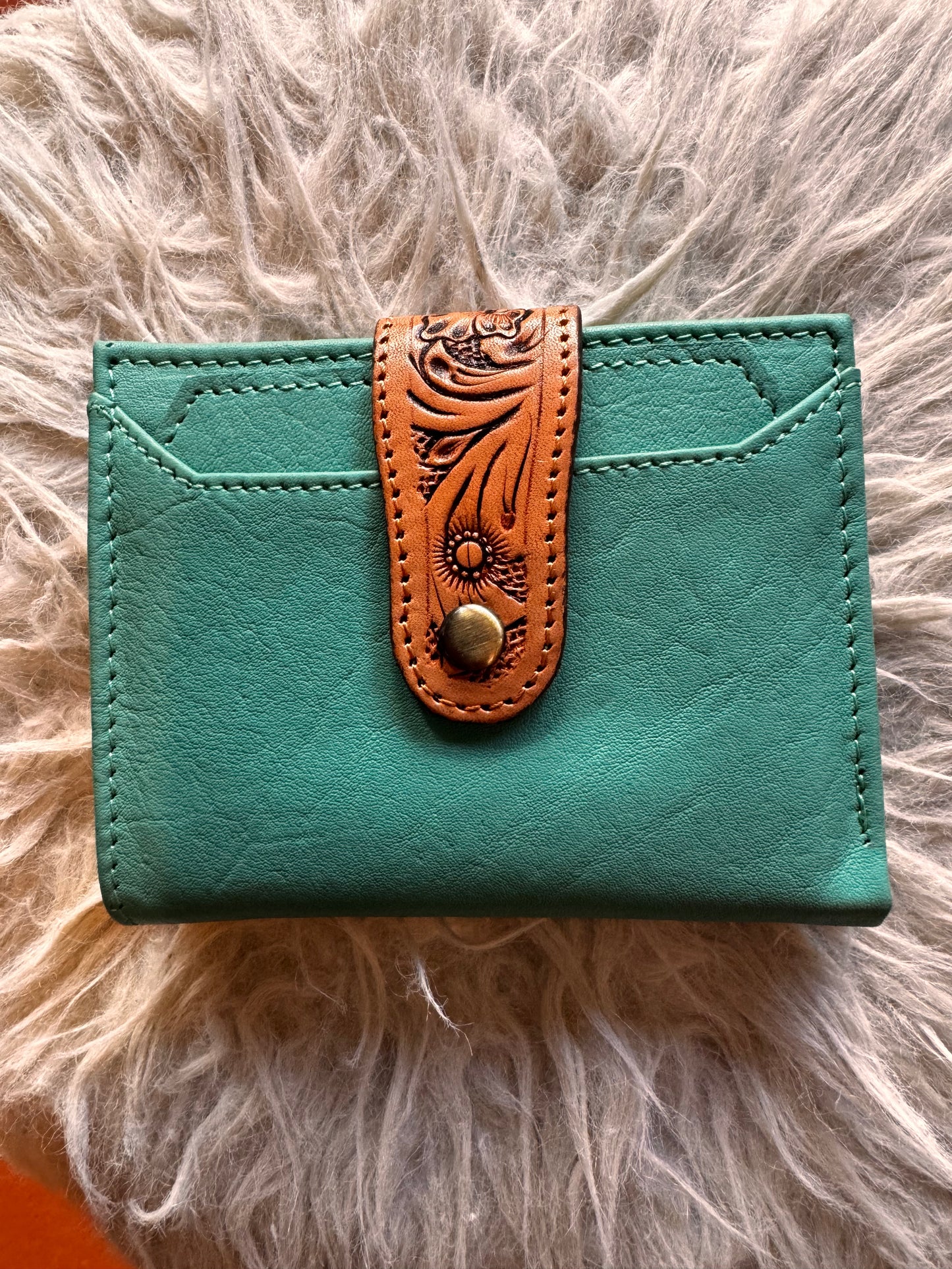 Turquoise leather Clutch wallet