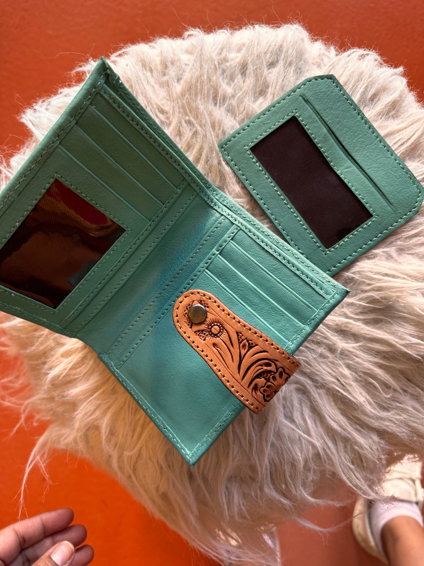 Turquoise leather Clutch wallet