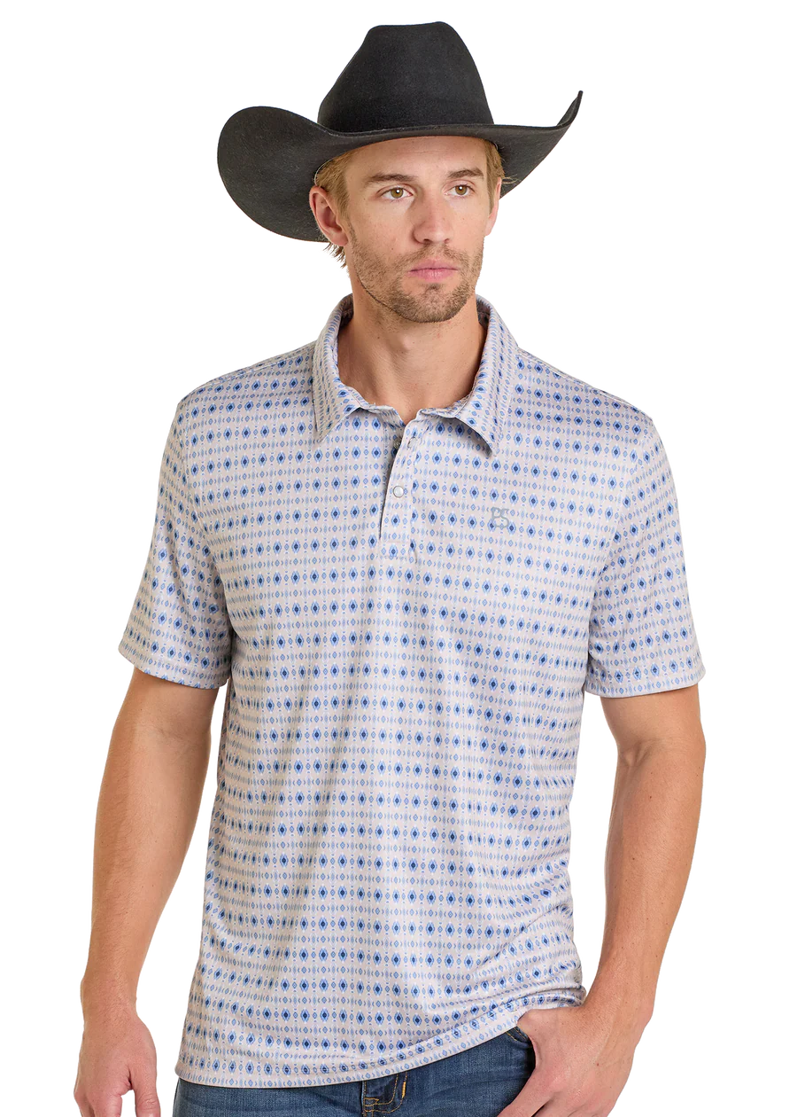 PANHANDLE MENS NATURAL BLUE SNAP POLO