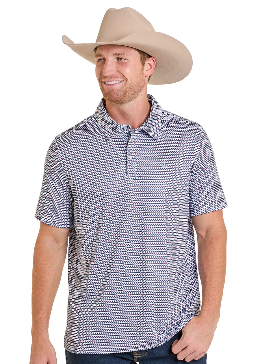 PANHANDLE MENS NAVY PRINT SNAP POLO