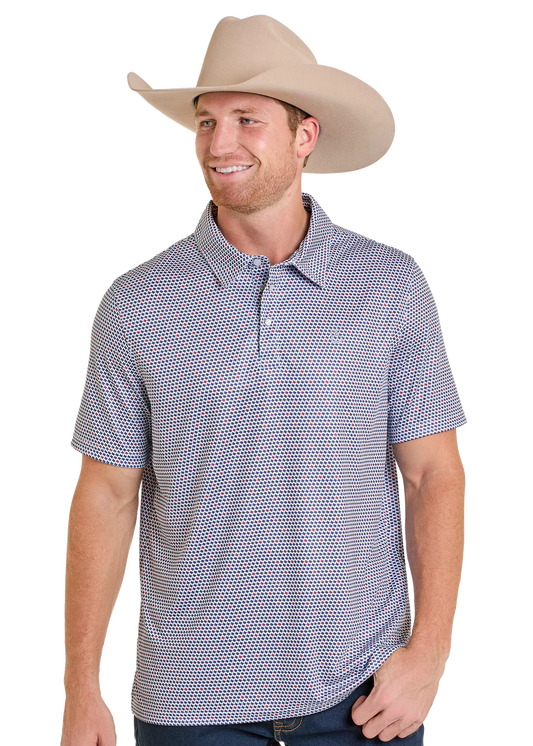 PANHANDLE MENS NAVY PRINT SNAP POLO