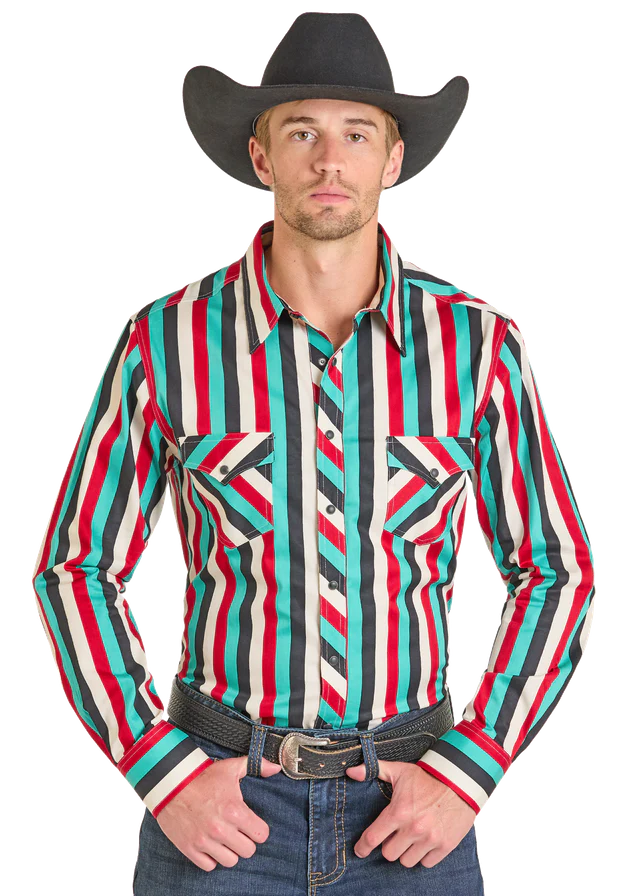 Men's Rock & Roll Cowboy Stripe Snap Front Shirt