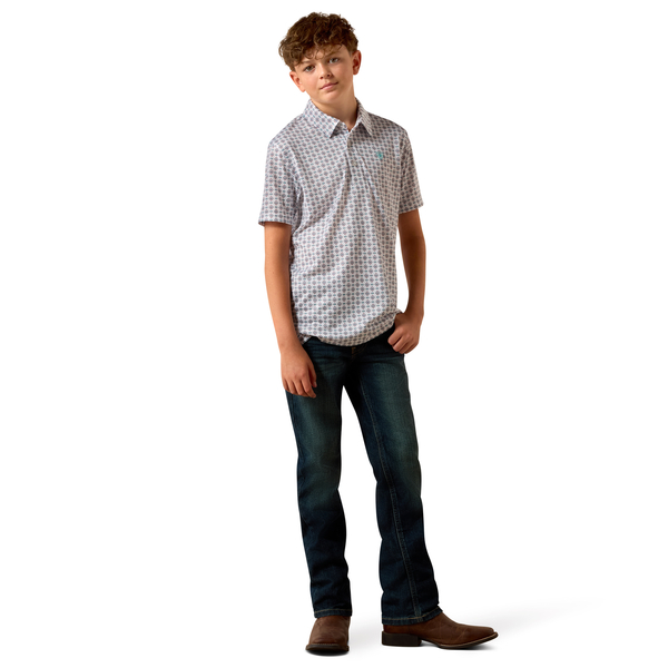 ARIAT WHITE SOUTHWEST TRIANGLE POLO - KIDS BOYS SHIRT - 10073489