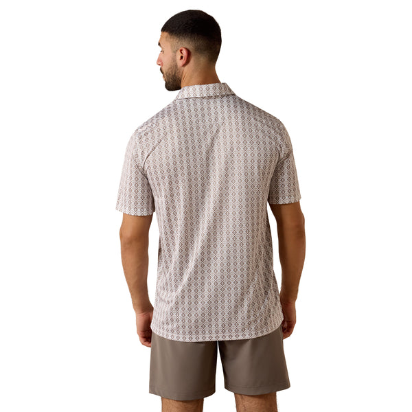 ARIAT TAUPE GREY SOUTHWEST GEO PRINT - MENS POLO - 10073469